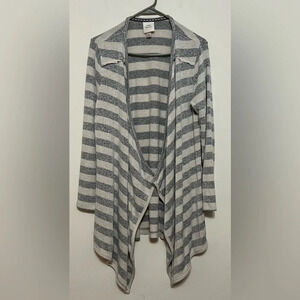 Knox Rose Grey/Oatmeal Striped Open Front Waterfall Cardigan Women's Medium